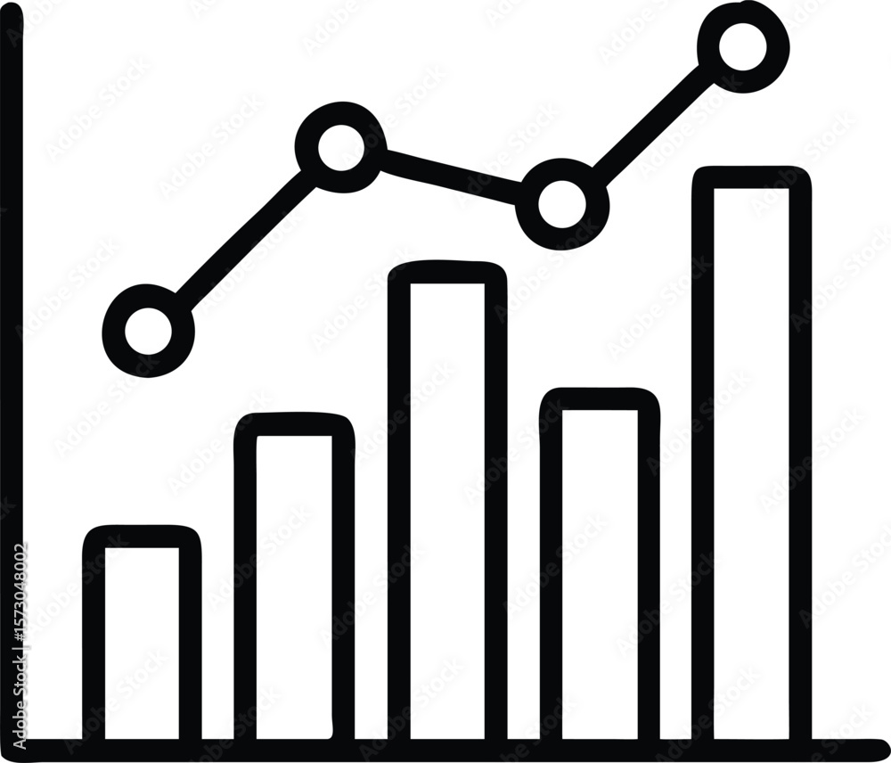Poster minimal outline bar chart icon with rising trend and data visualization elements