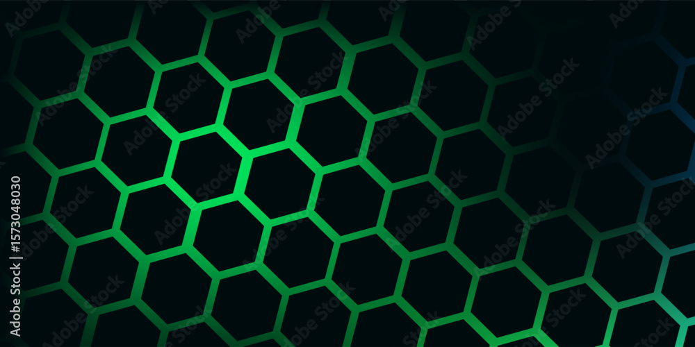Aufkleber dark hexagon abstract technology background with blue and green colored bright flashes under hexagon