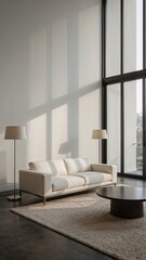 Spacious living room with gray background