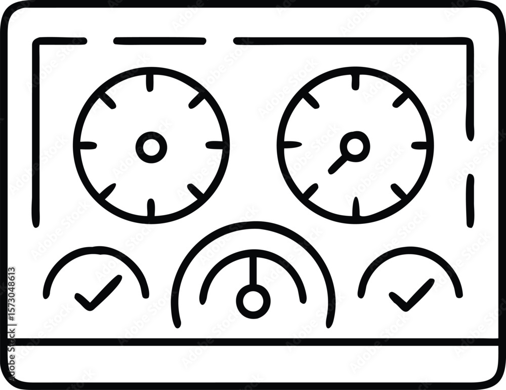 Poster clean outline icon of a kpi dashboard panel with various data visualization elements