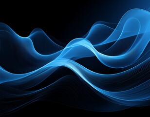 wallpaper abstract blue wave shape flowing on a black background