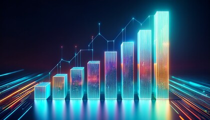 glowing stacked bars representing digital growth in 3d scene