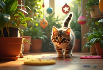 interactive cat toys vibrant indoor garden lush greenery playful penthouse feline paradise enrichment adventure, plant, flower, shrub, fern, pot, decoration