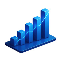 Fototapeta premium Blue 3d bar graph with a glowing neon line charting upward growth and success isolated on transparent background