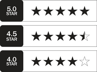 Star Rating Icon Set , 5 Star, 4.5 Star, 4 Star, Review, Score, Ranking, Editable
