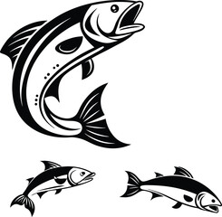 Set of Fish Vector Illustrations – Jumping and Swimming Fish Silhouette Design