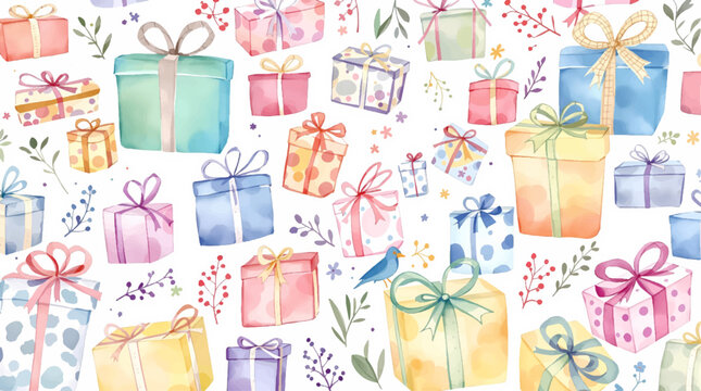  Seamless pattern watercolor gift boxes