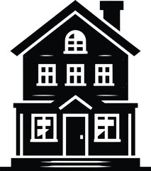 Beautiful residential house silhouette vector illustration on isolated white background
