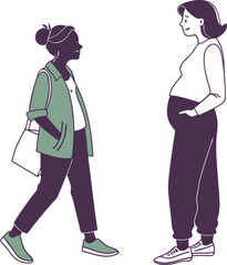Pregnant Woman Talking with Another Woman – Maternity Care and Support Silhouette Illustration