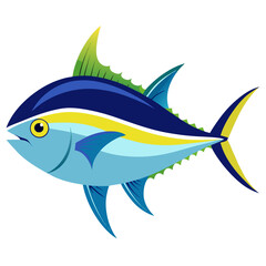 Obraz premium Stylized Tuna Illustration with Blue and Yellow Accents Featuring a Sleek Design and Vibrant Colors Ideal for Educational Materials or Seafood Themed Graphics on a