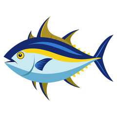 Stylized Illustration of a Yellowfin Tuna Fish with Blue and Yellow Markings Isolated on a White Background Suitable for Educational or Decorative Purposes Featuring a
