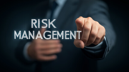 Businessman touching on screen RISK MANAGEMENT and Assessment of business and enterprise. Risk Manage Strategy Plan Finance