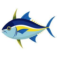 Vibrant Yellowfin Tuna Illustration with Sleek Blue and Yellow Accents Showcasing a Stylized Depiction of Marine Life on a Clean White Background Perfect for Educational