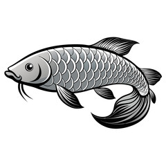 Elegant Silver Koi Fish Illustration with Detailed Scales and Flowing Fins a Symbol of Prosperity and Good Fortune Isolated on a Clean White Background Perfect