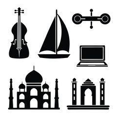 Obraz premium Cello sailboat gimbal laptop Taj Mahal gateway vector