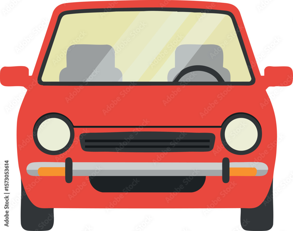 Poster red car front view vector illustration with simple design and flat style for transportation and vehi