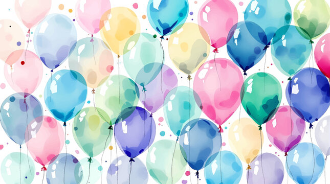 Watercolor balloons on a white background. Seamless pattern