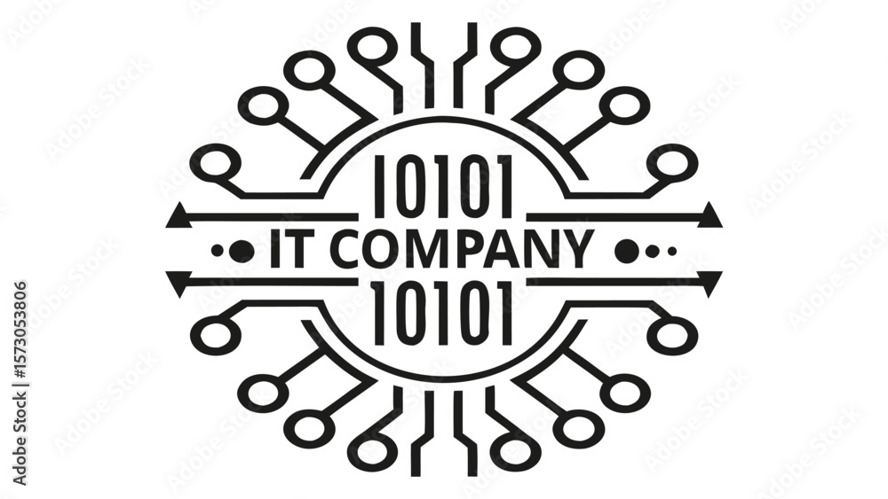 Poster modern it company logo with binary code and circuit board elements