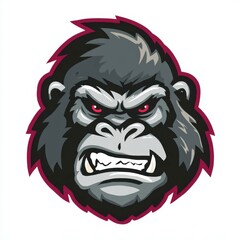 Fierce Gorilla Mascot Logo Illustration with Anger Expression and Red Eyes