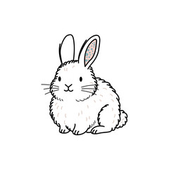Cute Cartoon White Rabbit Sitting with Playful Expression and Fur
