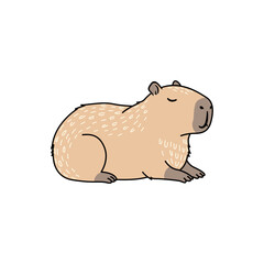 Cute Cartoon Capybara Character Sitting Relaxed on White Background