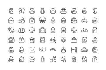 Collection of Minimalist Line Art Icons Depicting Various Types of Bags and Luggage