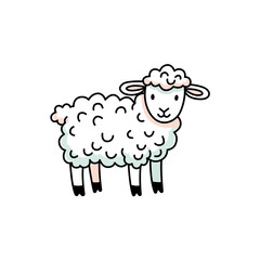 Cute Cartoon Illustration of a Sheep with Fluffy Wool and Happy Expression