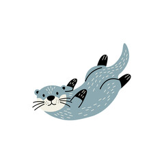 Cute Cartoon Otter Floating Playfully in a Calm Water Setting