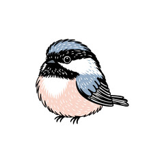 Charming Illustrated Bird with Blue and Pink Feathers on White Background