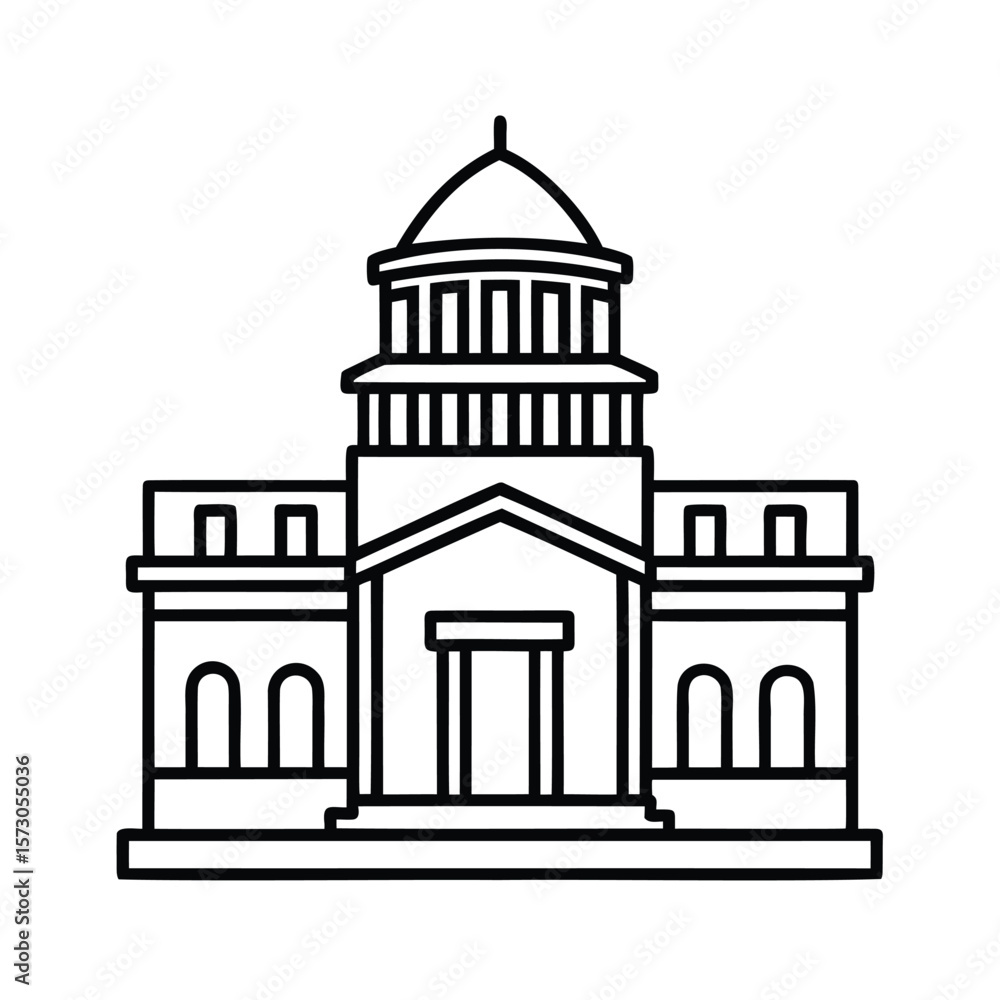 Poster handdrawn a building with a domed roof arched windows architecture outline