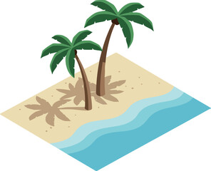 Obraz premium Palm trees on sandy beach with calm ocean waves tropical island summer vector design