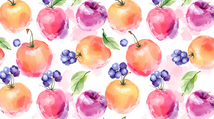 Watercolor pattern fruits on white background