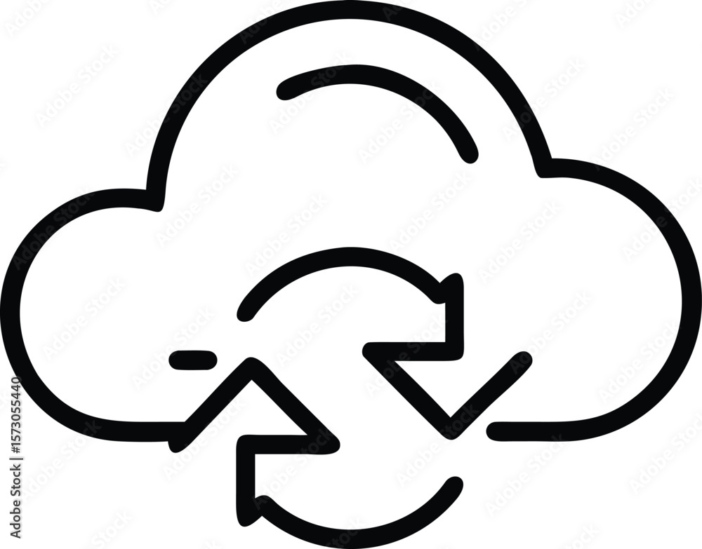 Poster clean outline icon of cloud sync arrows for data transfer and connectivity