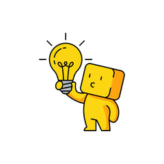 Cartoon Character Holding Light Bulb with Creative Concept Design