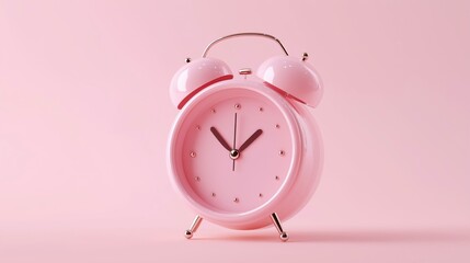 Pink Retro Alarm Clock on Soft Pink Background with Vintage Style Design