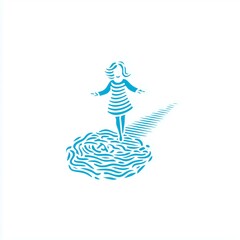 Stylized Line Art of a Girl Walking on a Brain, Creative Concept Illustration
