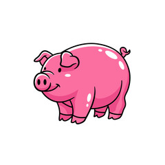 Cute Cartoon Pink Pig Character With Smiling Expression and Round Body