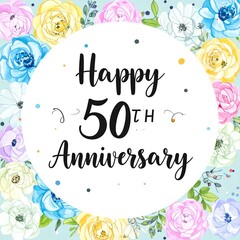 Elegant 50th Wedding Anniversary Greeting Card Illustration