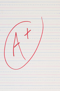 Getting a great grade with A mark on ruled loose leaf notebook paper
