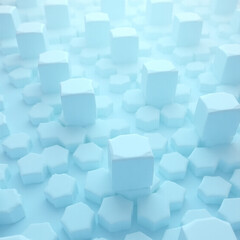 mesmerizing background composed of numerous symmetrical cubes in a harmonious gradient of crisp white and soothing blue hues