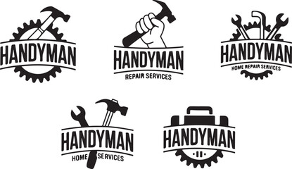 Fototapeta premium Handyman repair services logos with tools and gears home