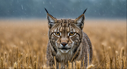 Rain-Kissed Lynx: A Stalking Gaze