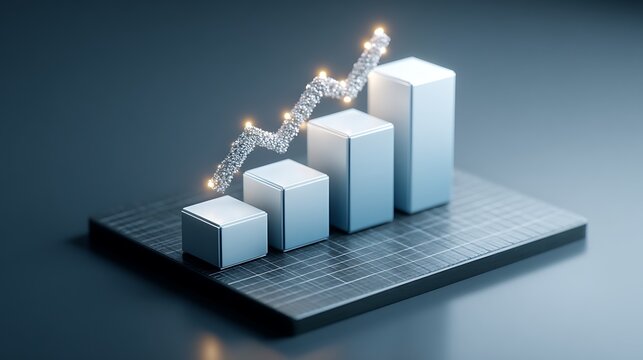 Polished metallic bar graph ascending sparkling line image