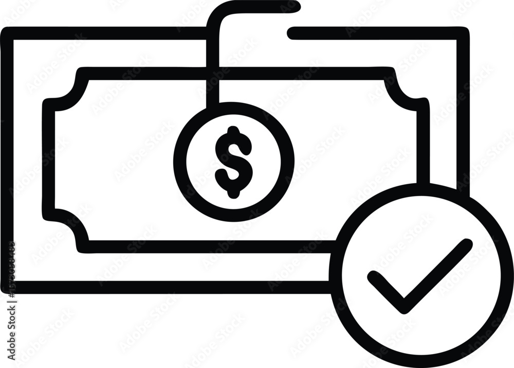 Poster minimal stroke icon representing successful payment confirmation with a checkmark