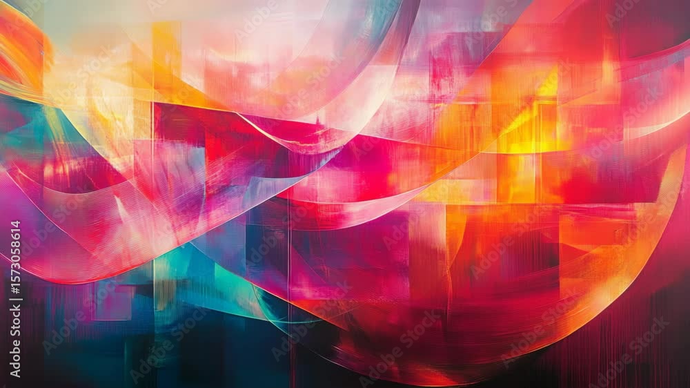 Poster vivid abstract digital art with vibrant colors and geometric patterns