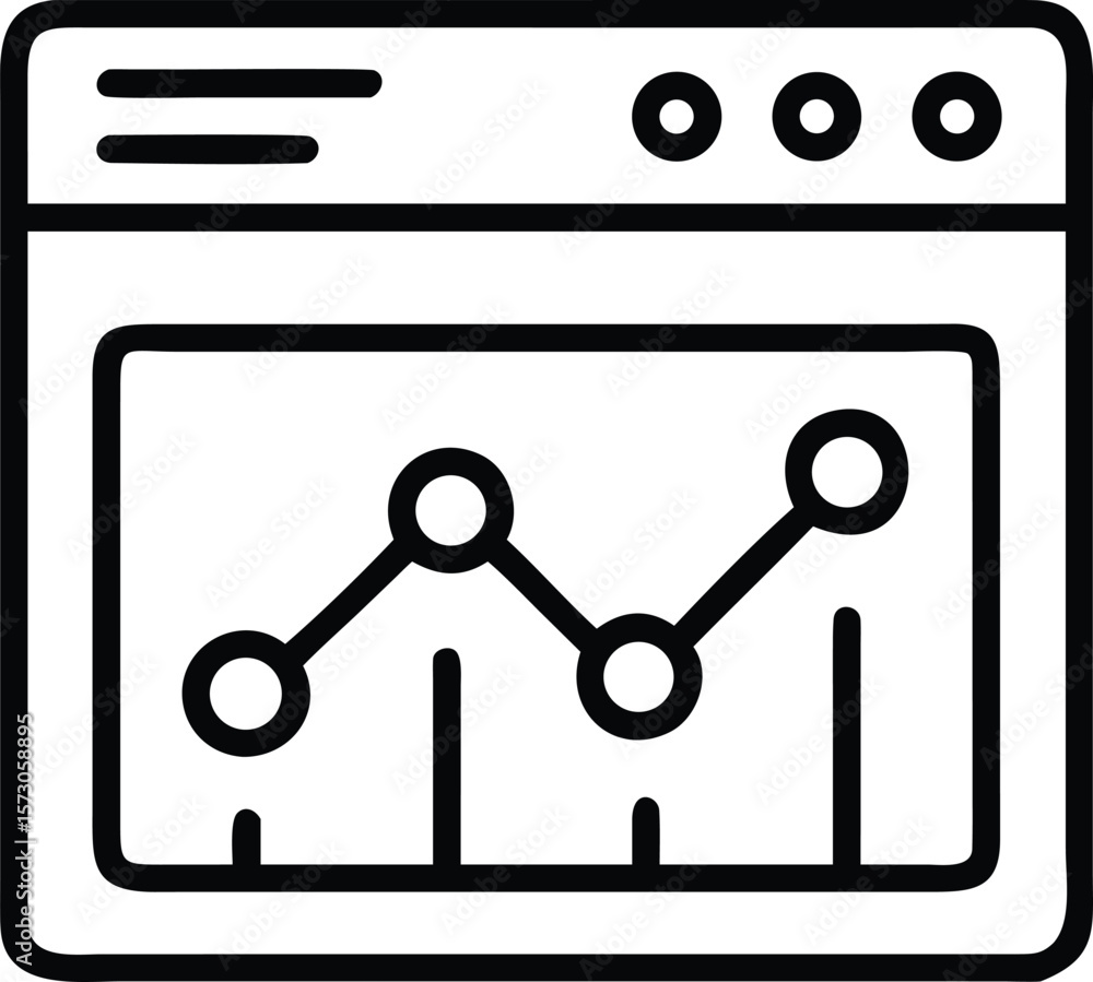 Poster outline browser window icon with data analytics and charts