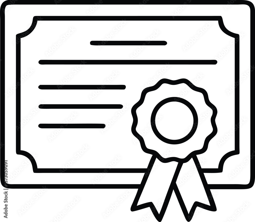 Poster outline icon of a certificate with a ribbon symbolizing achievement and recognition