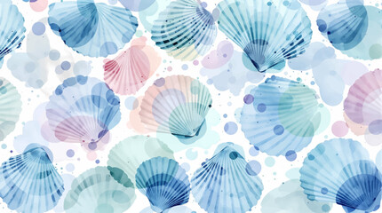 Watercolor shells pattern on white background