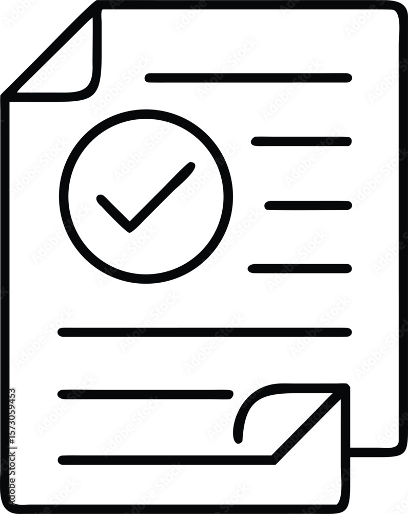 Poster outline icon representing a compliance document with a checkmark for approval or verification