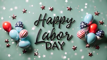 Happy Labor Day Celebration with Balloons and Stars